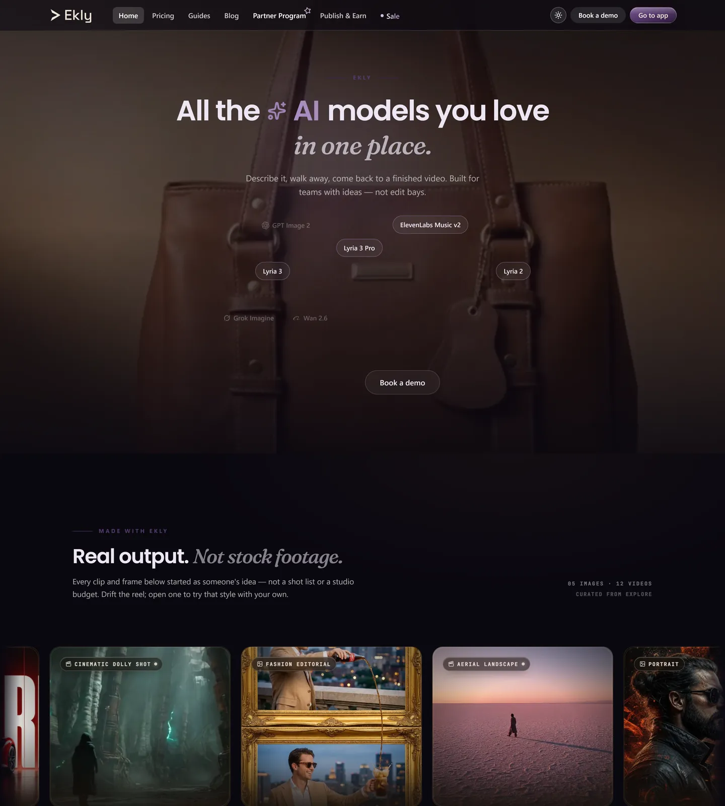 The Ekly website, captured from the live site at desktop width.